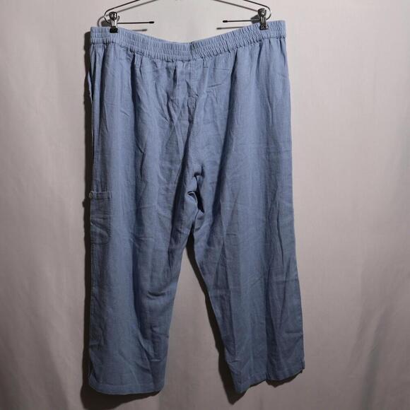 Susan Graver Pure Blue Linen Blend Pull On Pants XL Coastal Lagenlook Breathable - Picture 2 of 7